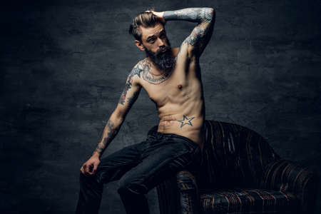 Portrait of depressive addicted man, which dont know what to do with his own life.の写真素材