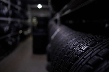 Closeup photo shoot of new unused cars tyres with bold specific texture.の写真素材