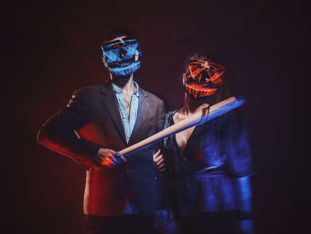 Couple wearing masks close up.の写真素材