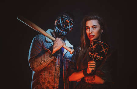 Couple wearing masks close up.の写真素材