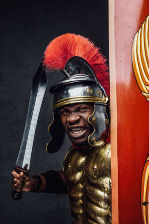 Proud roman warrior of african descent holding gladiusの写真素材