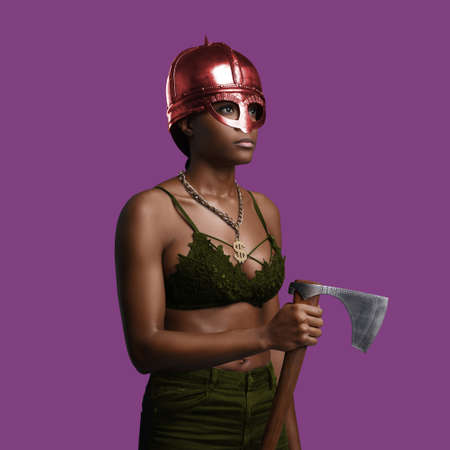 Sexy african woman with naked torso against colorful background