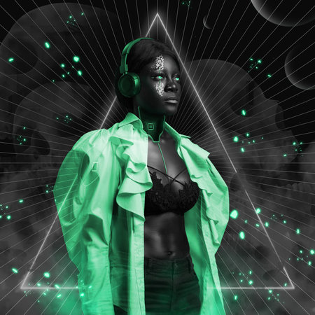Black woman with slim figure dressed in green jacket