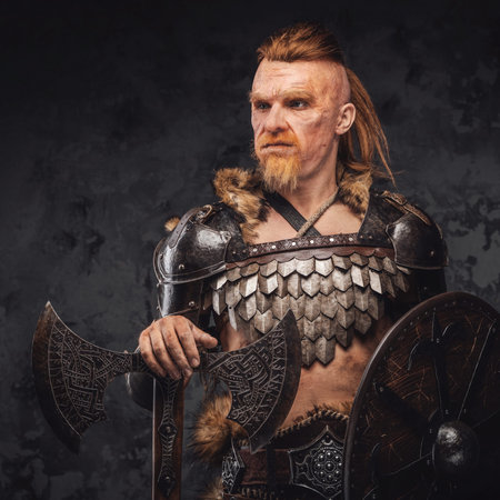 Ancient viking warrior with shield and huge axe
