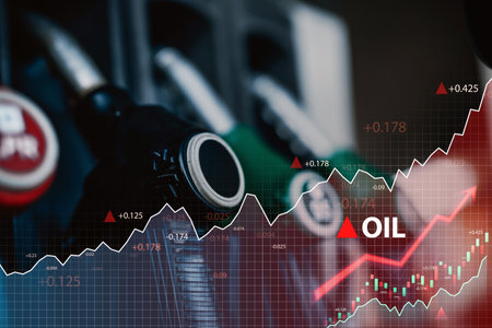 Row of pistols in gas station and oil price increase