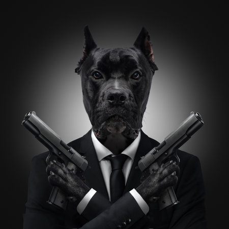 Pedigreed dog spy bullterrier breed against dark backgroundの写真素材