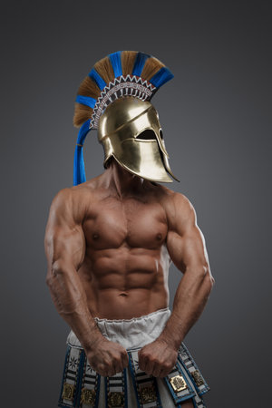 Powerful greek warrior with perfect body and plumed helmetの写真素材