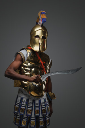 Antique greek warrior of african ethnic with swordの写真素材