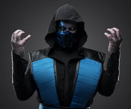 Furious ice ninja with katana staring at cameraの写真素材