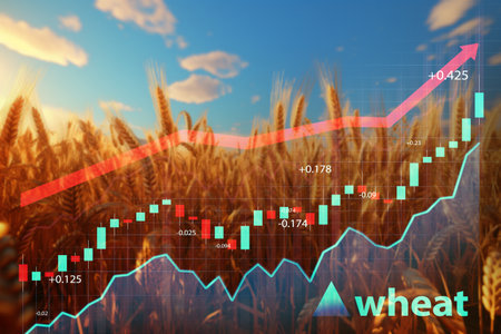 Farm with vast fields of grain with graphの写真素材