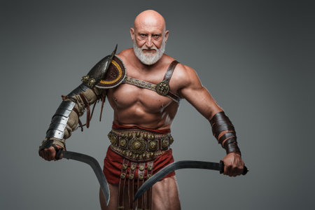 Bald bearded gladiator of mature ageの写真素材