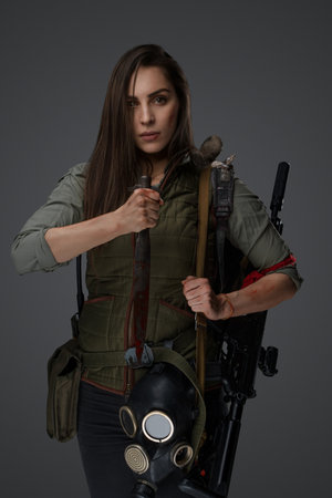 Middle eastern female survivor, dagger poseの写真素材