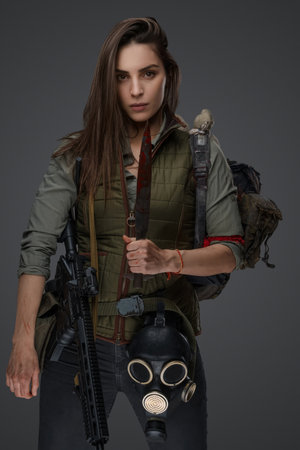 Middle eastern female survivor, dagger poseの写真素材