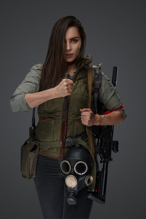 Middle eastern female survivor, dagger poseの写真素材