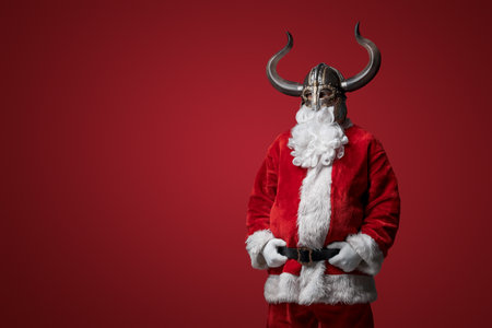 Humorous Viking Santa: Ancient Warrior of Cheerの写真素材