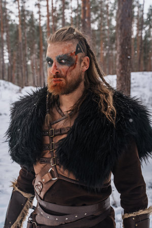 Intense Viking Warrior with War Paintの写真素材