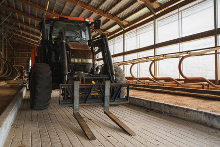 Rear View of a Tractor Inside a Farm Building