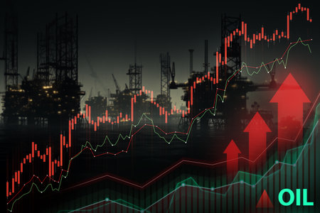 Oil Industry Growth Concept with Rig Silhouettesの写真素材