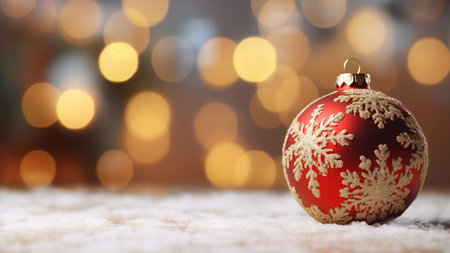 Red Christmas Ornament on Snowの写真素材