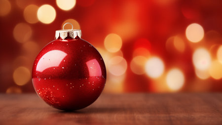 Vibrant Red Christmas Ball with Glitter Textureの写真素材
