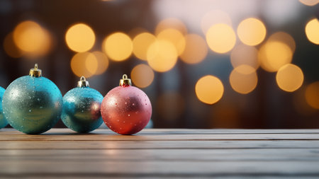 Christmas Ornaments and Glowing Lightsの写真素材