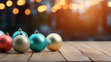 Christmas Ornaments and Glowing Lightsの写真素材