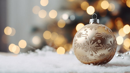 Frosty Patterned Christmas Ball Close-Upの写真素材