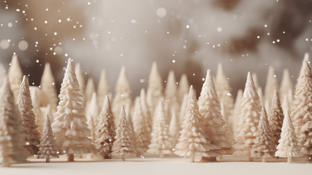 Festive Winter Village with Snowy Christmas Treesの写真素材