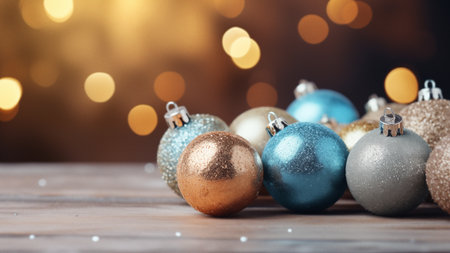 Frosty Christmas Balls with Sparkling Lightsの写真素材