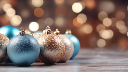 Frosty Christmas Balls with Sparkling Lightsの写真素材