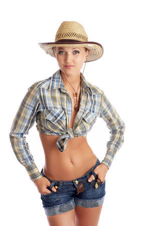 cowgirl isolated on whiteの写真素材