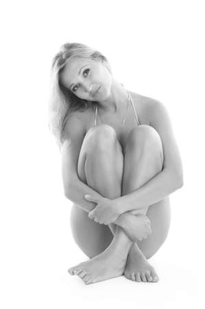 beach girl in bikini isolated on whiteの写真素材