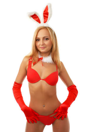 Bunny girl isolated on whiteの写真素材