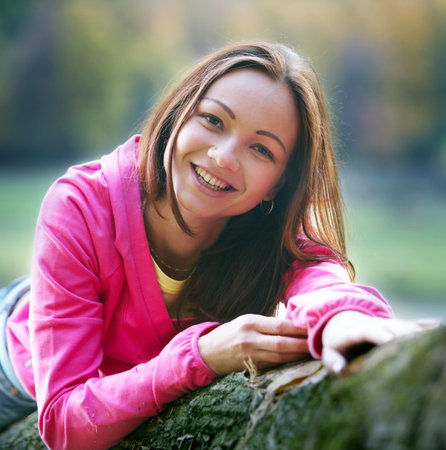 fall portrait of a beautiful womanの写真素材