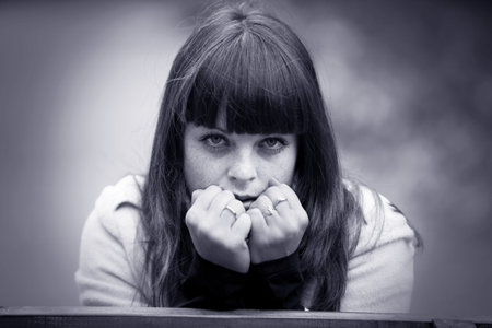 monochrome fall portrait of a beautiful woman