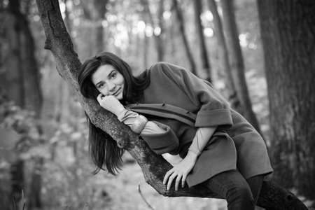 monochrome fall portrait of a beautiful woman
