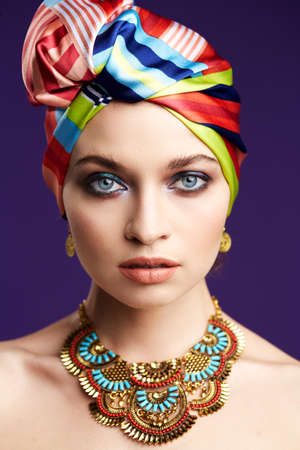 Close up of colorful ethnic portraitの写真素材