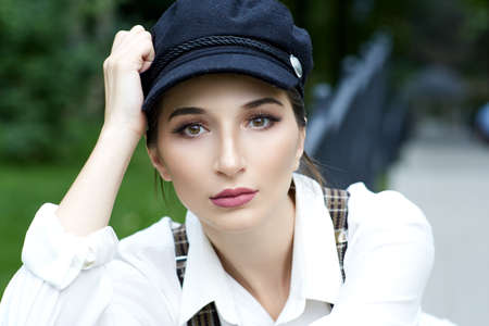 close up portrait of a beautiful model outdoorsの写真素材