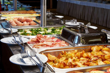 Nice buffet line in a hotelの写真素材