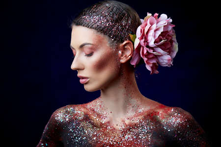 Close up of a beauty body art portrait of a fashion modelの写真素材