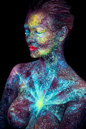 Cosmic close up UV portrait Halloweenの写真素材