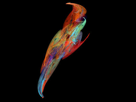 Colorful bird looking fractal. Budgie on a black backgroundの写真素材
