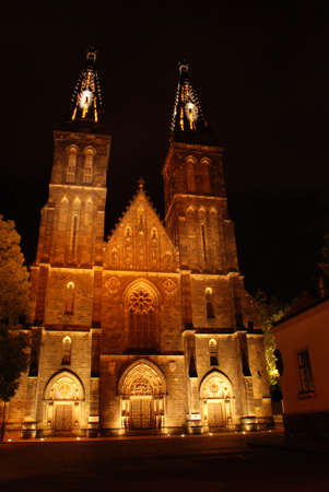 Gothic cathedral in Prague in  the nightの写真素材