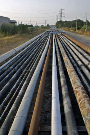 Pipes with chemicals leading from the oil rafineryの写真素材