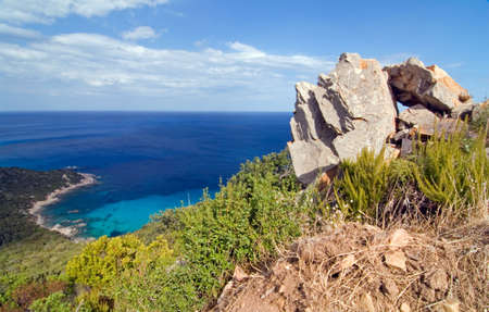Blue lagoon with mighty rock on Sardinia islandの写真素材