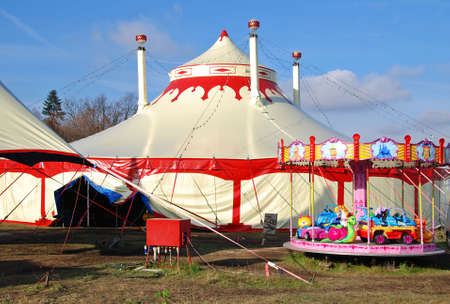 Circus tents in Prague with children carouselの写真素材