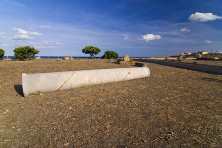 Ancient Sardinian ruins of Nora with sea and the seaの写真素材