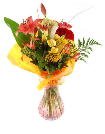 Beautiful bouquet of fresh flowers in the vaseの写真素材