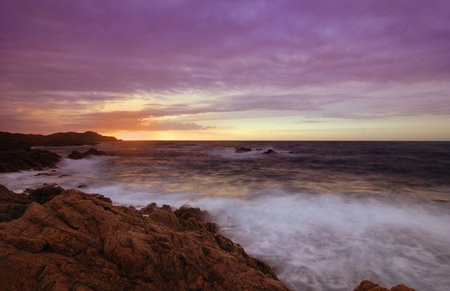Beautiful sunrise over the sea on Sardinia の写真素材