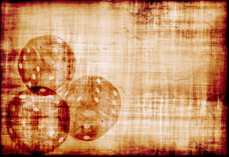 Old parchment with lucky motive of three dicesの写真素材